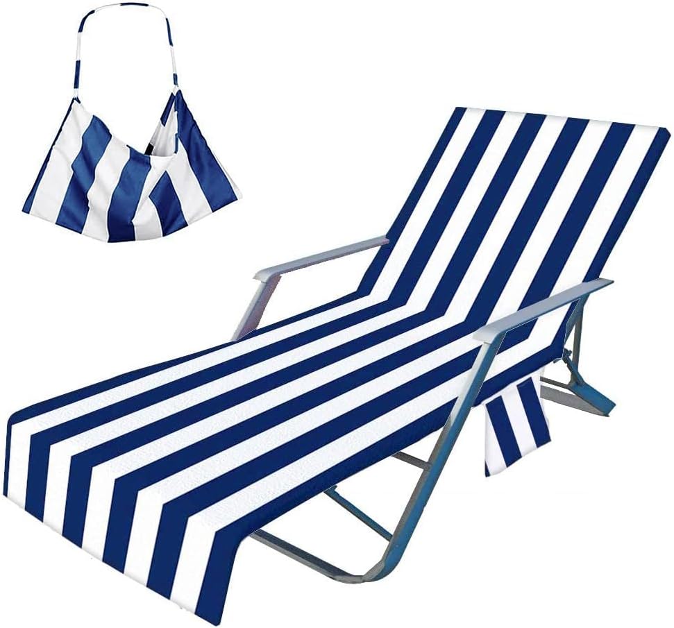 Fansu Schonbezug für Gartenliege, Frottee Handtuch für Sonnenliege Mikrofaser Schnelltrocknend Strandhandtuch mit 2 Taschen, Strandtuchfür Schwimmbäder, Strände, Gartenhotels(75x210cm)