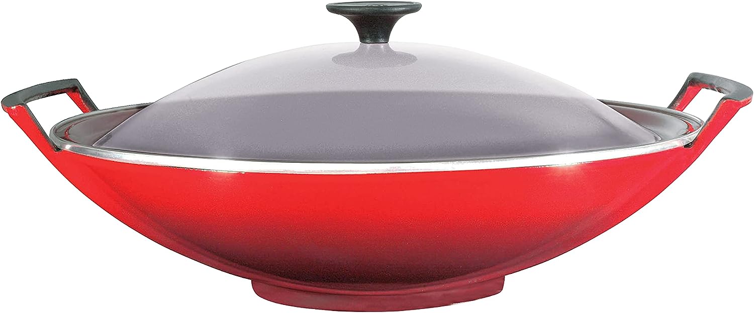 Le Creuset Gusseisen-Wok mit Glasdeckel, Ø 36 cm, 4,5 L, Kirschrot, 25304360600460