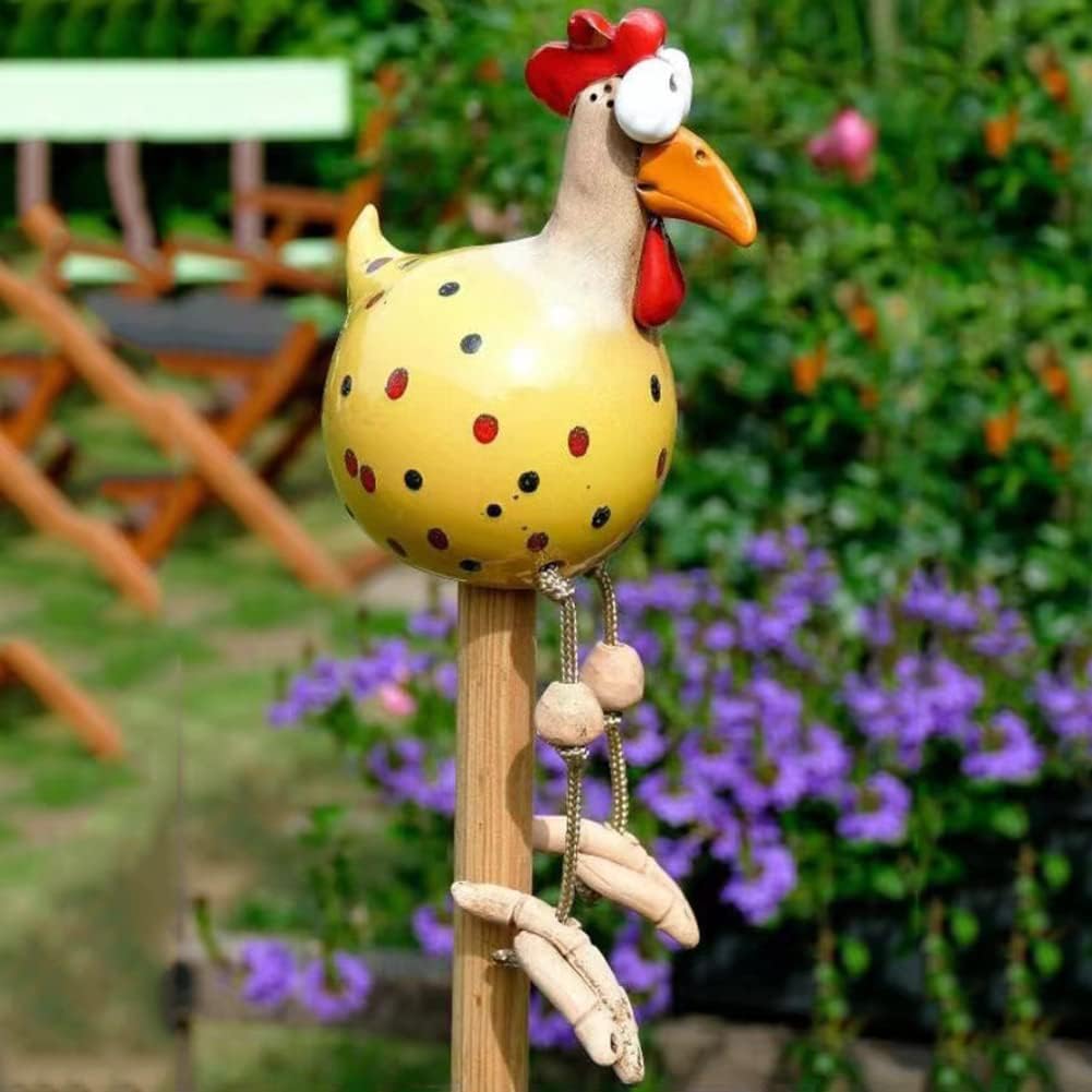 OKESYO Keramik Huhn Gartendeko Harz Gartenstecker Tierfigur Huhn Gartenstecker Handarbeit Keramikfigur Gartendeko Terrasse Wetterfest Huhn Gartenstecker Figur