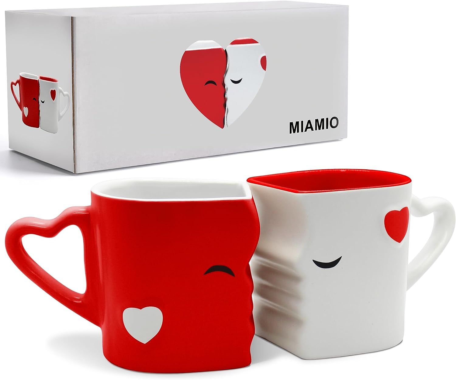 MIAMIO - Kaffeetassen/Küssende Tassen Set Geschenke für Frauen/Geschenke für Männer/Freund/Freundin Hochzeitsgeschenke für brautpaar/Weihnachten aus Keramik (Rot)