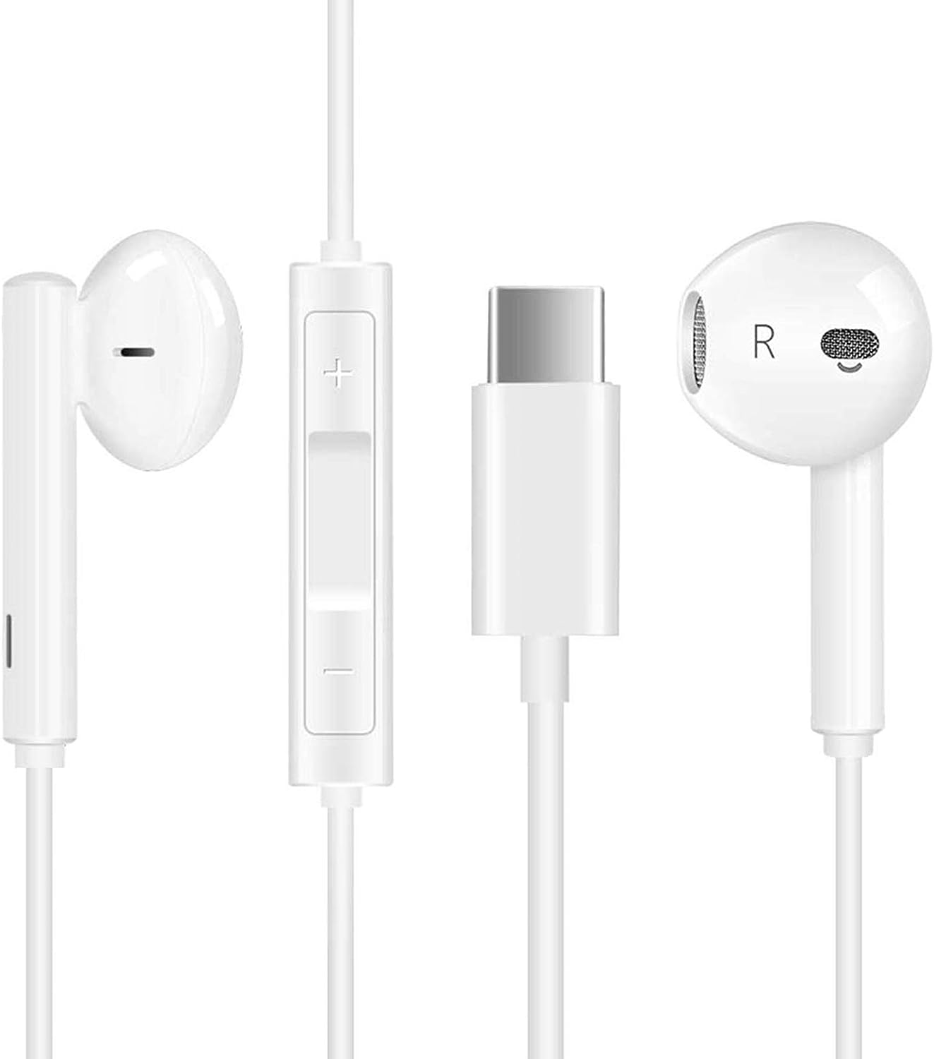 USB-Kopfhörer Typ C, In-Ear-Kopfhörer mit Mikrofon, Lautstärkeregelung, mit Kabel, kompatibel mit Huawei, iPad Pro, Samsung, Sony und anderen Geräten von Typ-C-Schnittstelle, Weiß