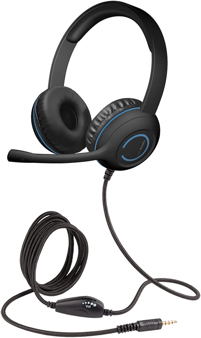 Cyber ​​Acoustics Stereo-Headset, 3,5-mm-Anschluss, Inline-Lautstärkeregler, geräuschunterdrückendes Mikrofon und einstellbarer Mikrofonarm, PC oder Mac, Klassenzimmer, Zuhause oder Büro (AC-5002)