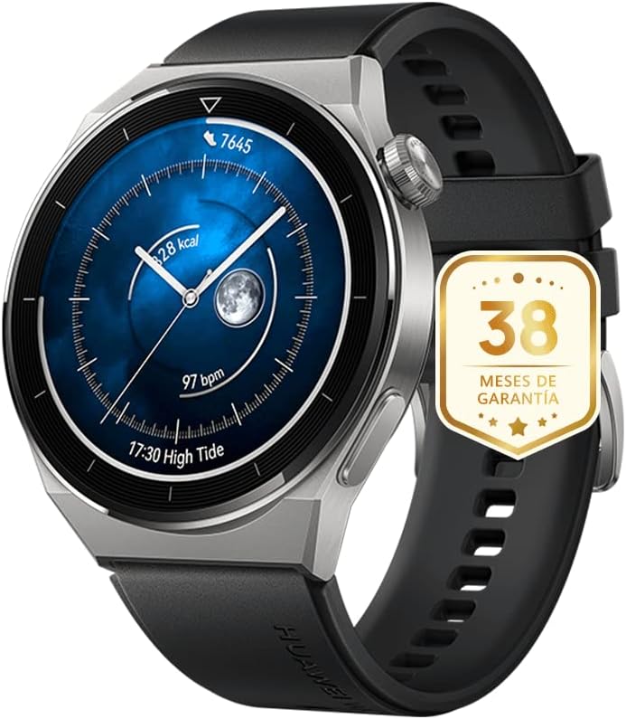 HUAWEI Watch GT 3 Pro 46 mm Smartwatch, Körper aus Titan, Zifferblatt aus Saphir, Überwachung der Sauerstoffsättigung und Herzfrequenz, Lange Akkulaufzeit, schwarzes Fluor-Elastomer-Armband