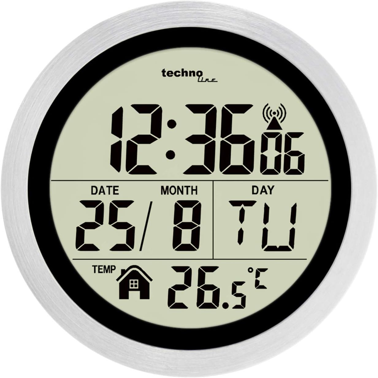 Technoline WT3005 Digitale Badezimmer-Funkwanduhr, Kuststoff, silber, Ø 147 x 79 mm