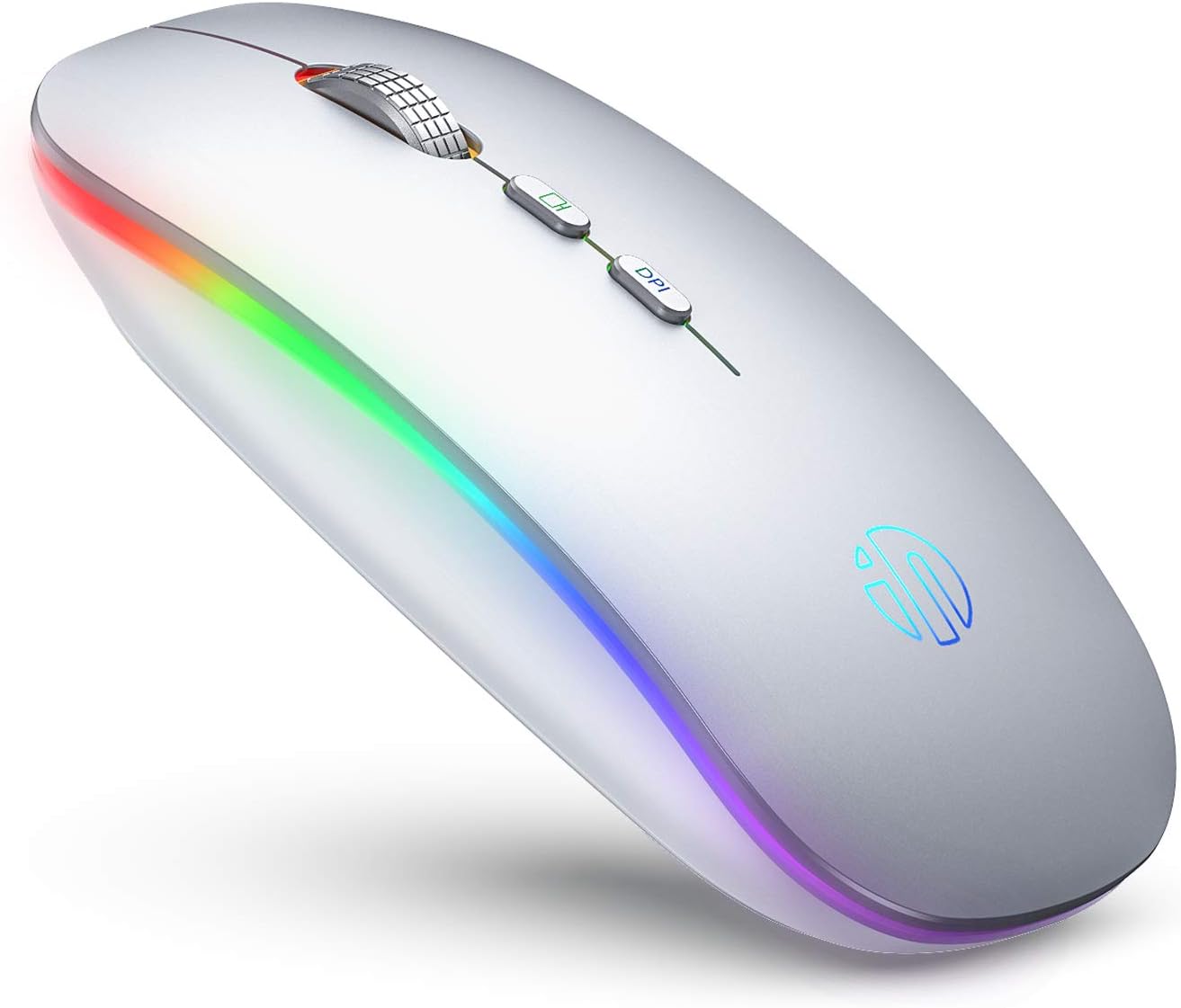 inphic Maus Kabellos, 2.4G USB Leise Wiederaufladbare Funkmaus, Ultra Dünn RGB PC Wireless Maus, 1600 DPI Optischer Für Laptop/Computer/Mac, Silber