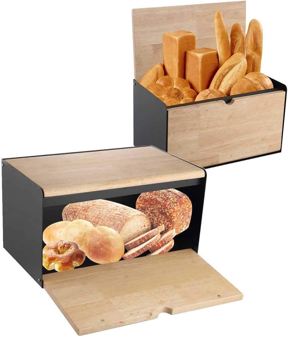 Klausberg Brotkasten Brotbox aus Metall/Holz 35,5 x 21,5 x 19,5 cm Schwarz KB-7395