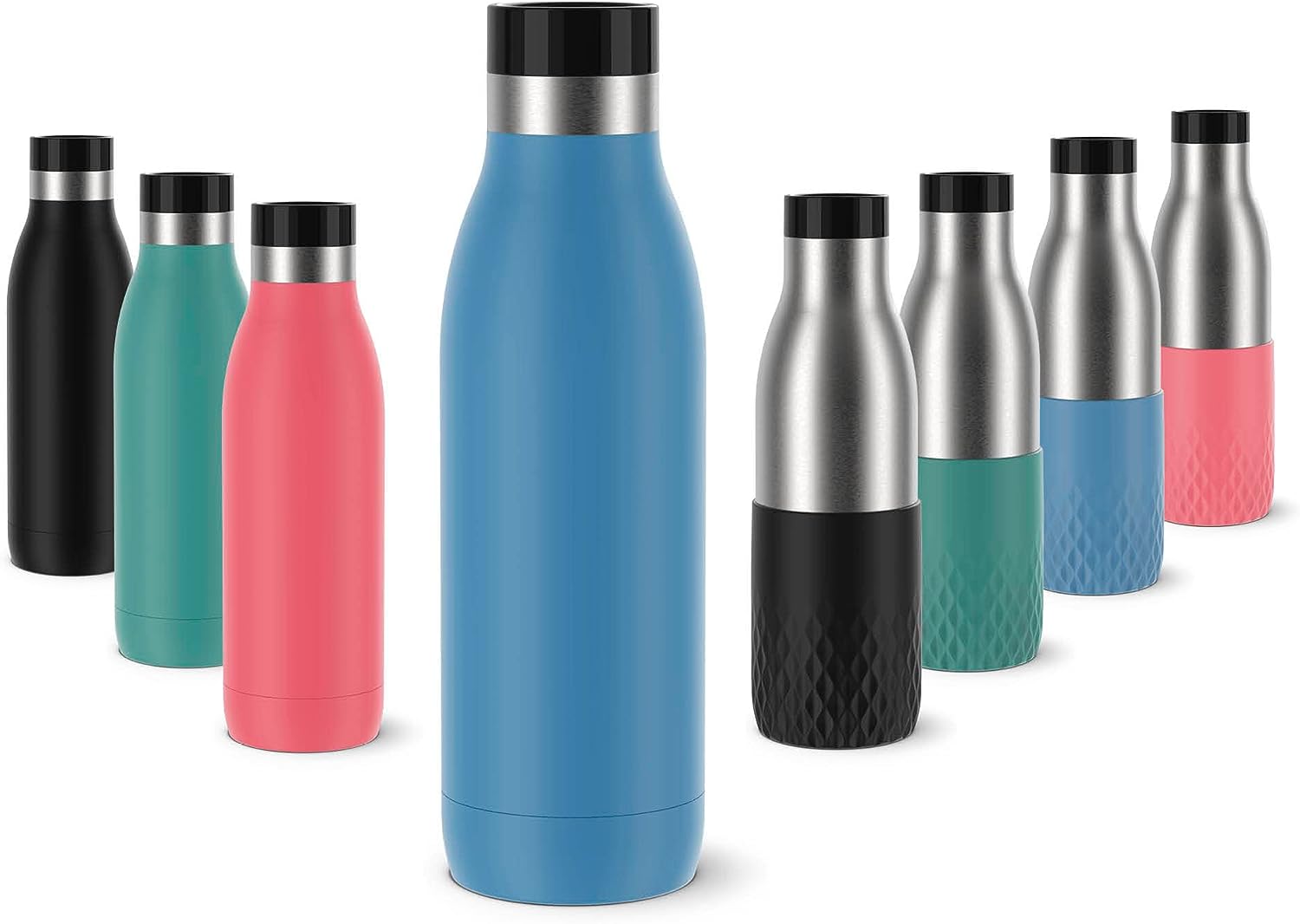 Emsa N31103 Bludrop Color Trinkflasche | 0,5 Liter | 100 % dicht | Quick-Press Verschluss | Ergonomischer 360° Trinkgenuss | 12h warm, 24h kühl | spülmaschinenfest | Edelstahl | Aqua-Blau