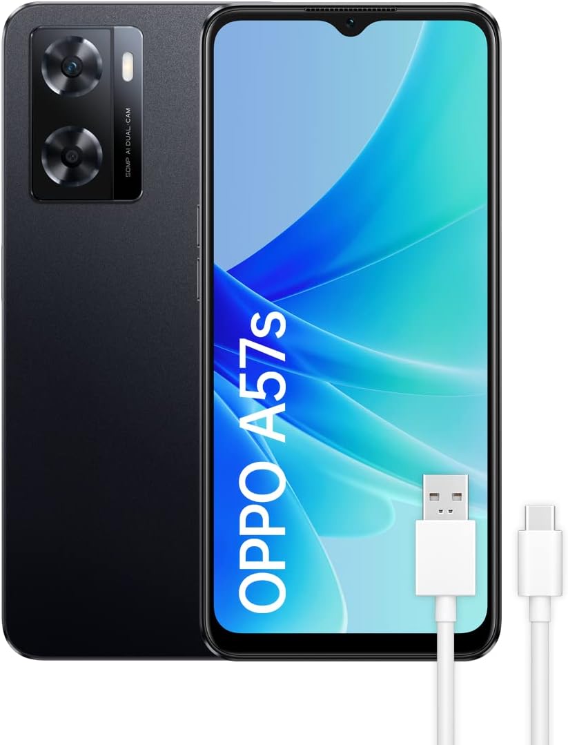 OPPO A57s - Smartphone Libre, 4GB+128GB, Cámara 50+2+8MP, Android, Batería 5000mAh, Carga Rápida 33W - Negro