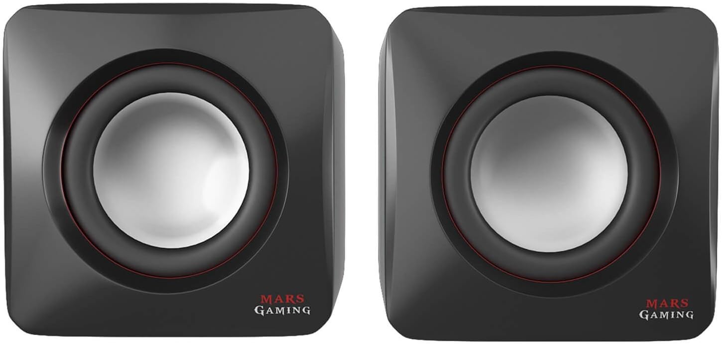 MARS GAMING MAS0 - Gaming-Lautsprecher (8W Leistung, kompakte Größe, optimierte Bassleistung, 2.0-Kanal-System, 3D-Sound, USB, 3.5mm Klinke, PC/Mac / Smartphone/Tablet), schwarz und rot