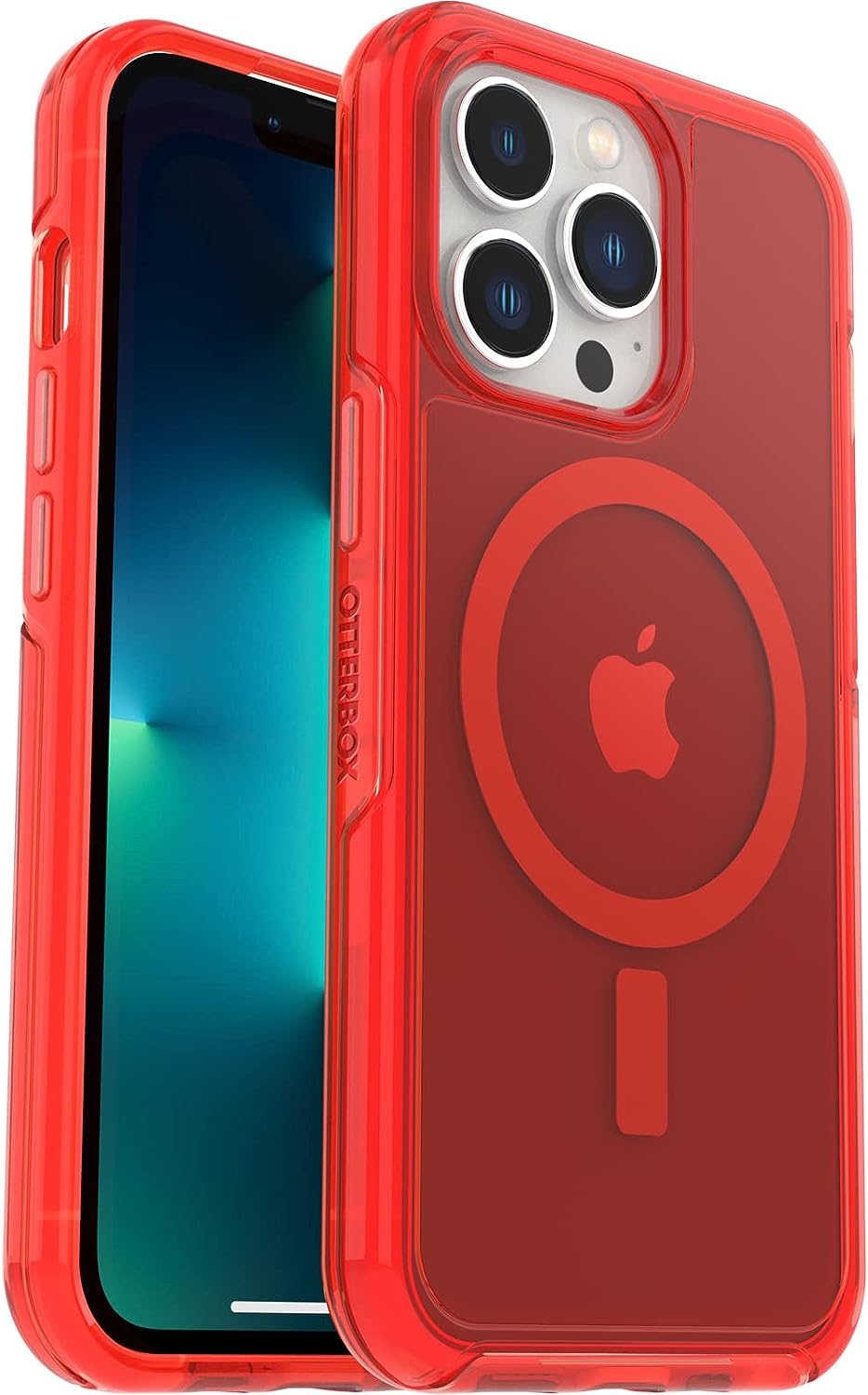 OtterBox Symmetry+ transparente Hülle für iPhone 13 Pro für MagSafe, stoßfest, sturzsicher, schützende Hülle, 3x getestet nach Militärstandard, antimikrobieller Schutz, Rot