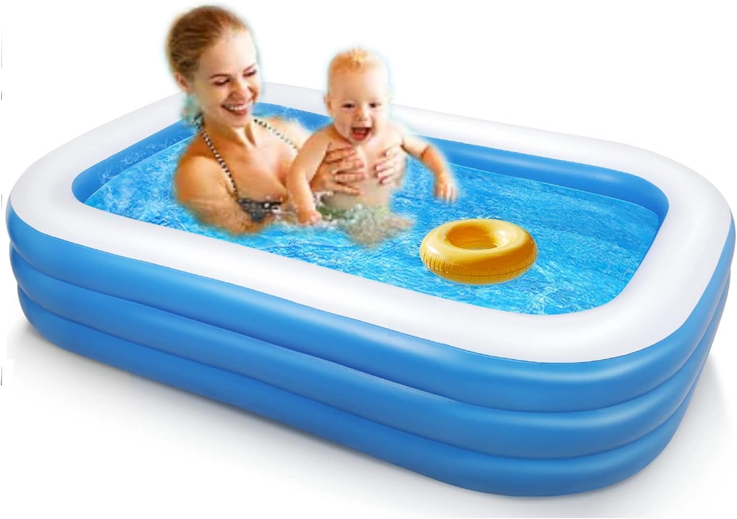 Aufblasbare Pool für Kinder, Familienpool Rechteckig, Schwimmzentrum, 0,4 mm Dicke, Für Erwachsene und Kinder, Drinnen und Draußen (300 x 180 x 56 cm)