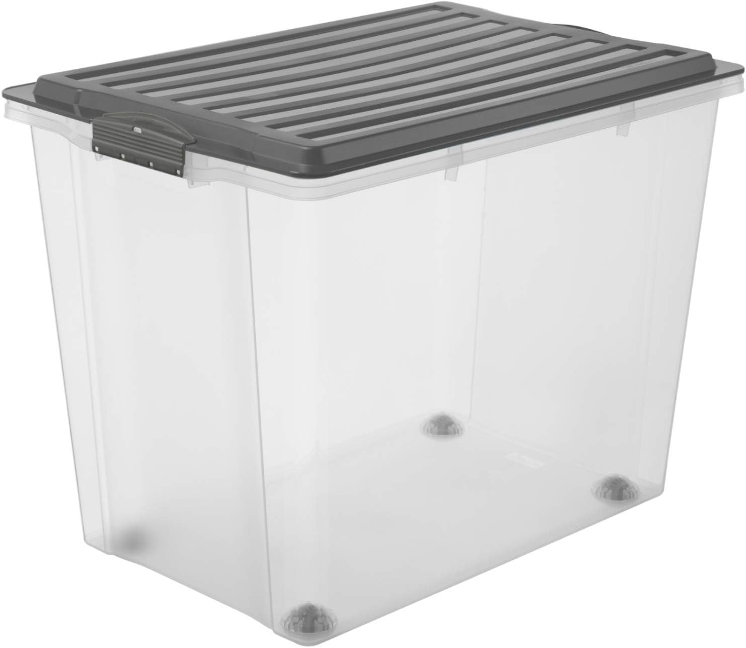 Rotho Compact Aufbewahrungsbox 70l mit Deckel und Rollen, Kunststoff (PP) BPA-frei, grau/transparent, A3/70l (57,0 x 39,5 x 43,5 cm)