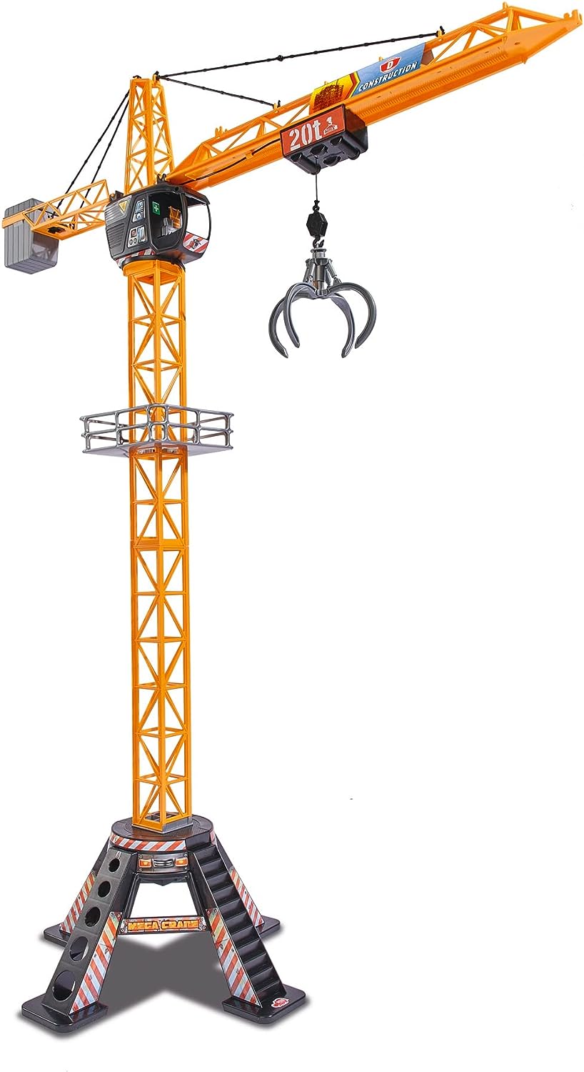 Dickie Toys - Mega Crane (120 cm) – extra großer Spielkran für Kinder von 3 - 5 Jahren, mit Fernbedienung, Seilwinde, Greifarm, 350° drehbar, ferngesteuerter Kran, 6X1,5V R6(AA) Batterie(erforderlich)