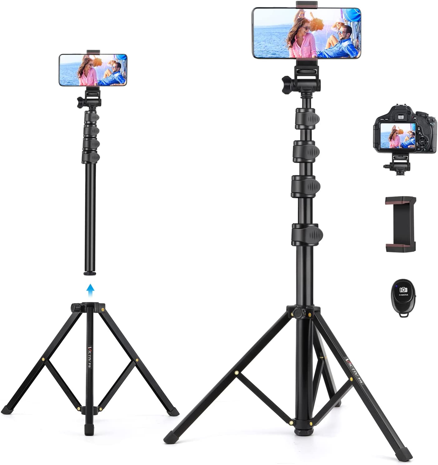 Victiv Handy Stativ Ständer, 172cm Smartphone Stative, Tripod für iPhone, Handystativhalter mit Fernauslöser, Selfie Stick Handystativ for Samsung Huawei Xiaomi Canon Webcam Kamera