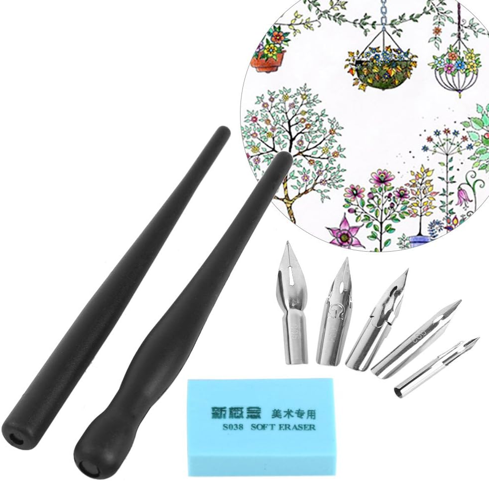 Federhalter und Halter Set , Malutensilien Manga Cartoon Comic Zeichnung Malerei Kit Tool mit 2 Stifthalter und 5 Nibs