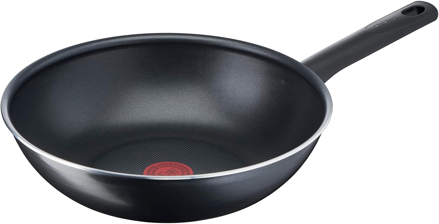 Tefal B56419 Day by Day On Wokpfanne | 28 cm | Antihaftbeschichtung | Thermo-Signal | für alle Herdarten AUßER Induktion | tiefe Form | Aluminium | Schwarz