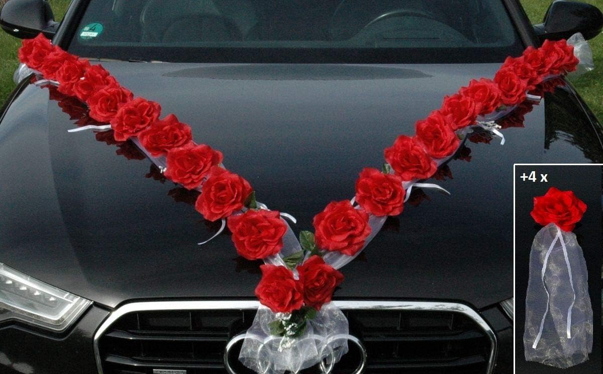 Rosen Girlande Braut Paar Rose Deko Dekoration Autoschmuck Hochzeit Car Auto Wedding ®Auto-schmuck Deko (Rot/Weiß)