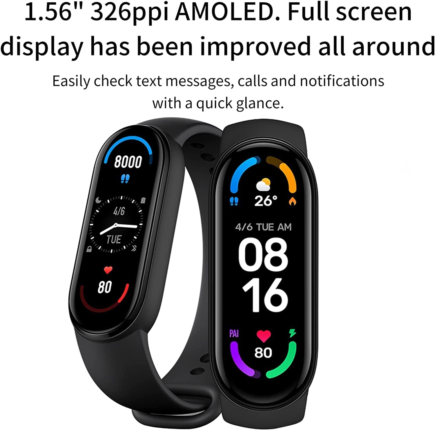 Xiaomi Smart Band 6 Global Version Activity Tracker Mi Smart Sports Armband, Herzfrequenz und Blutsauerstofferkennung, 5 ATM wasserdicht, 30 Sportmodi, Schwarz