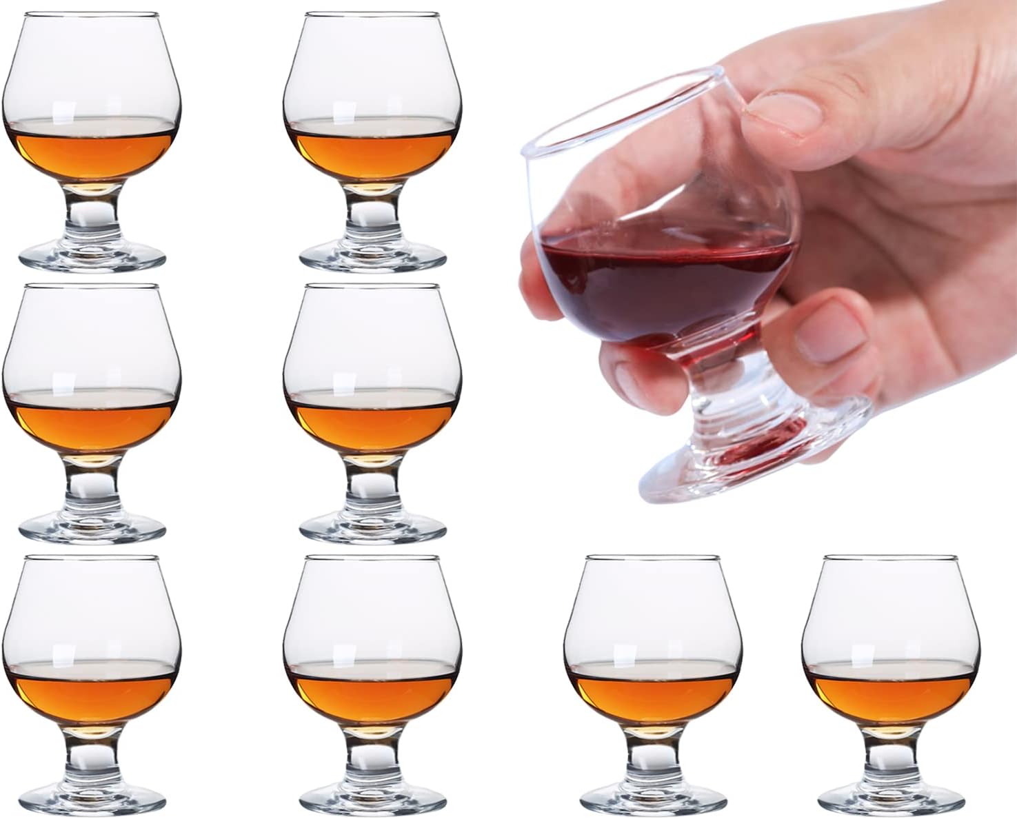 Soopiiso Cognacgläser，Maximale Kapazität: 50ml/5cl，Schnapsgläser Set von 8 netten Brandy Gläser/klare Schnapsgläser/Mini Brandy Glasses