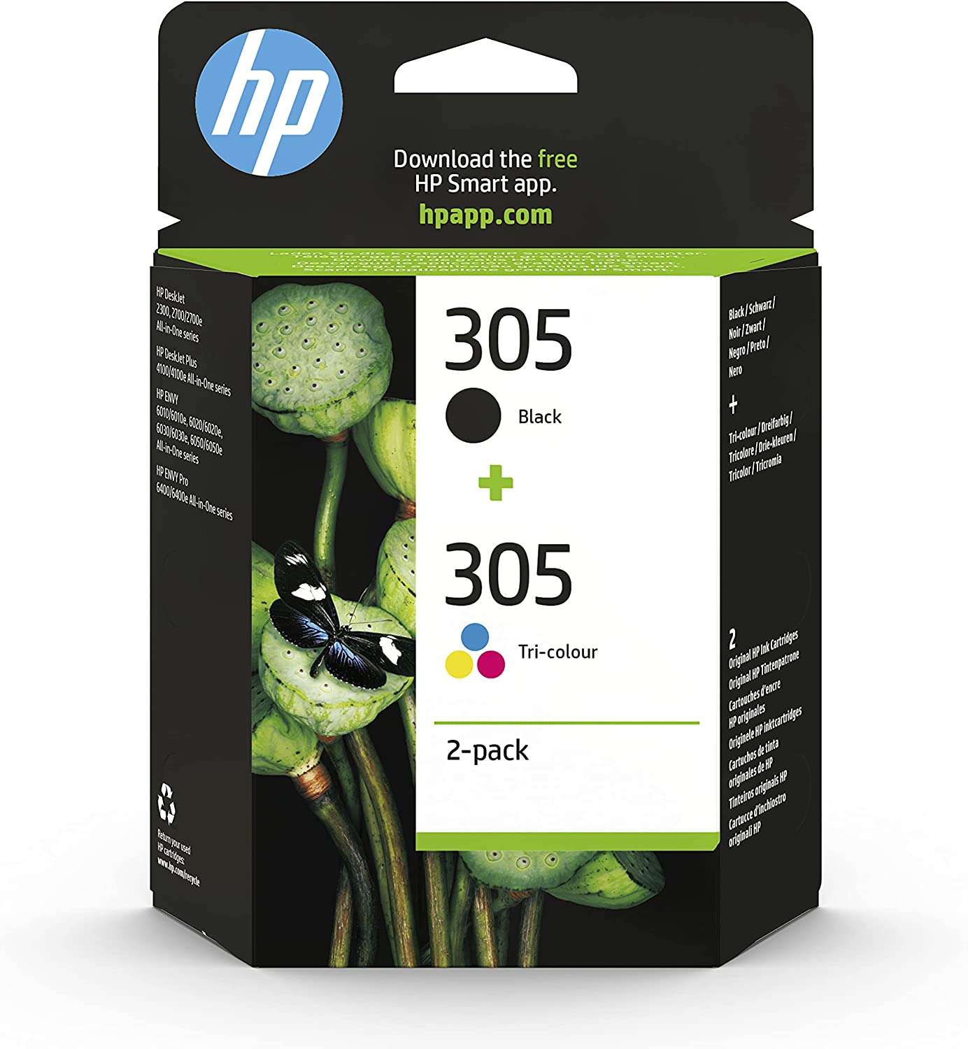 HP 305 (6ZD17AE) Multipack Original Druckerpatrone, Schwarz und dreifarbig, 1xSchwarz, 1xFarbe für HP DeskJet 2700, 2700e, 2730, 4100, 4100e HP ENVY 60xx, 64xx