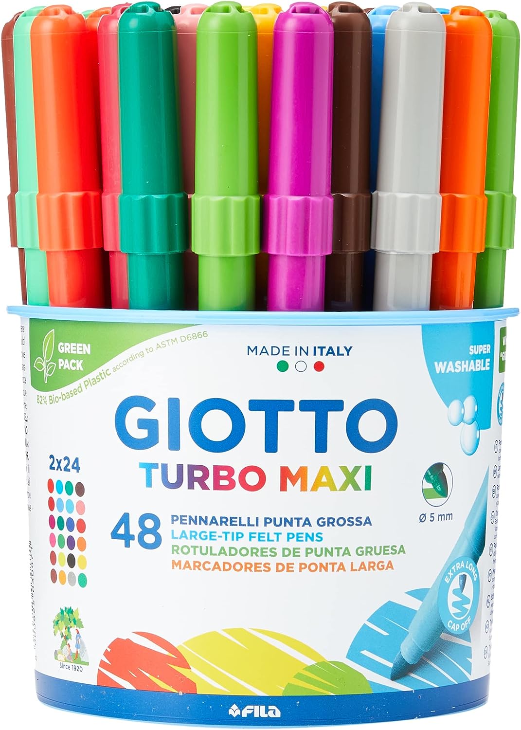 Giotto Turbo Maxi Dose mit 48 großen Spitzen, 5 mm, super waschbar