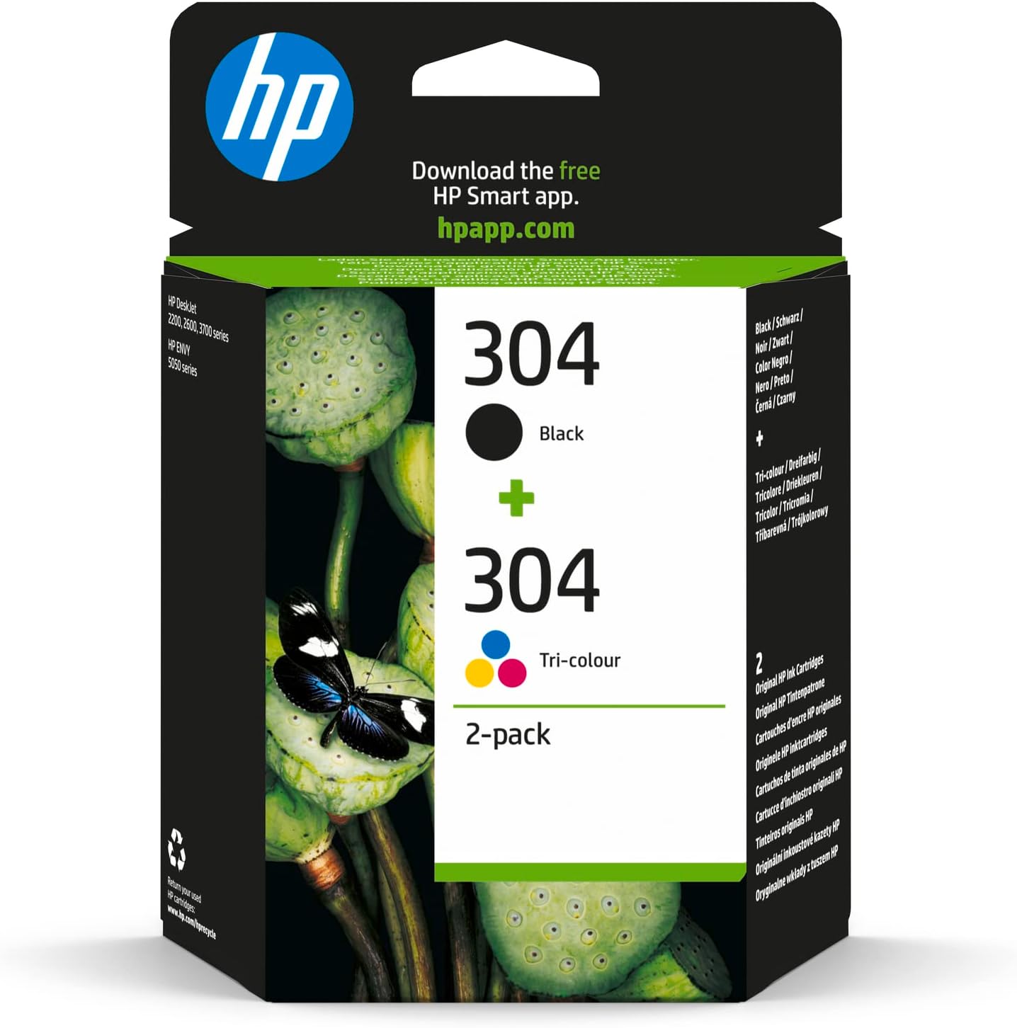 HP 304 (3JB05AE) Multipack Original Druckerpatronen 1xSchwarz,1x Farbe für HP DeskJet 26xx, 37xx, ENVY 50xx, 2 Count (Pack of 1), 120 Seiten (Schwarz) + 100 Seiten