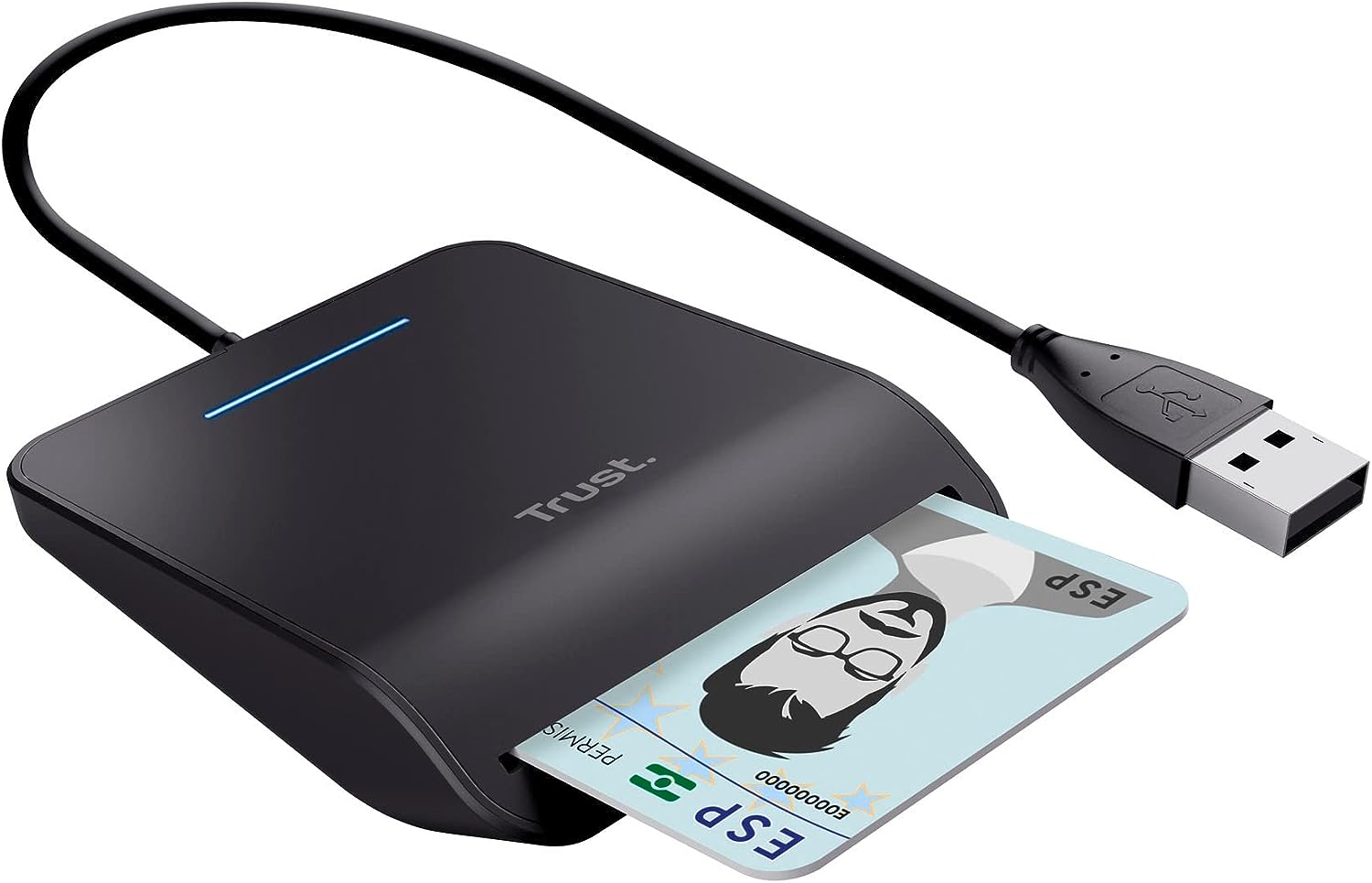 Trust Erster Smartcard-Leser, DNI, konform mit FIPS 201, FIPS TAA und ISO 7816 Klasse A, B, C, 100 cm Kabel, USB Plug & Play, schwarz