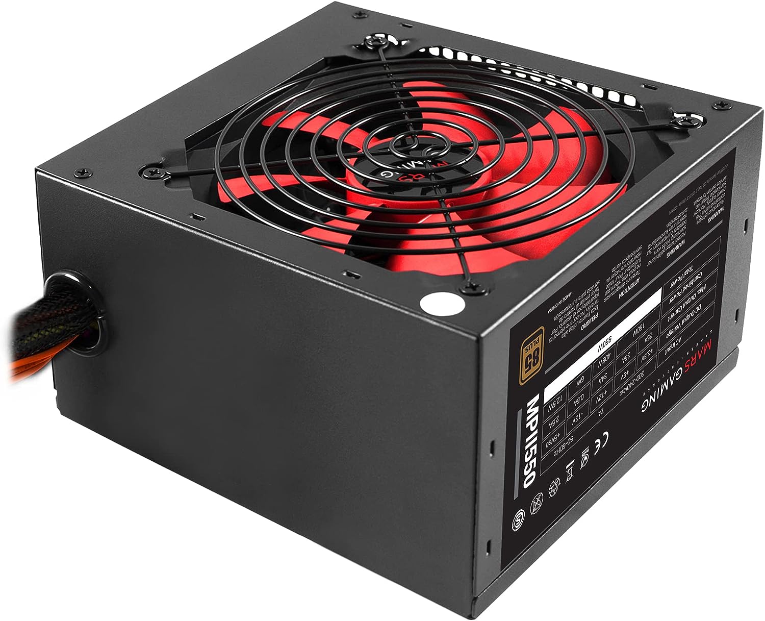 Mars Gaming MPII550 - Netzteil gaming für PC, (550 W, 12 V, Active PFC, ATX, Ventilator 12 cm, Antivibrationssystem Wirkungsgrad + 85%), rot und schwarz