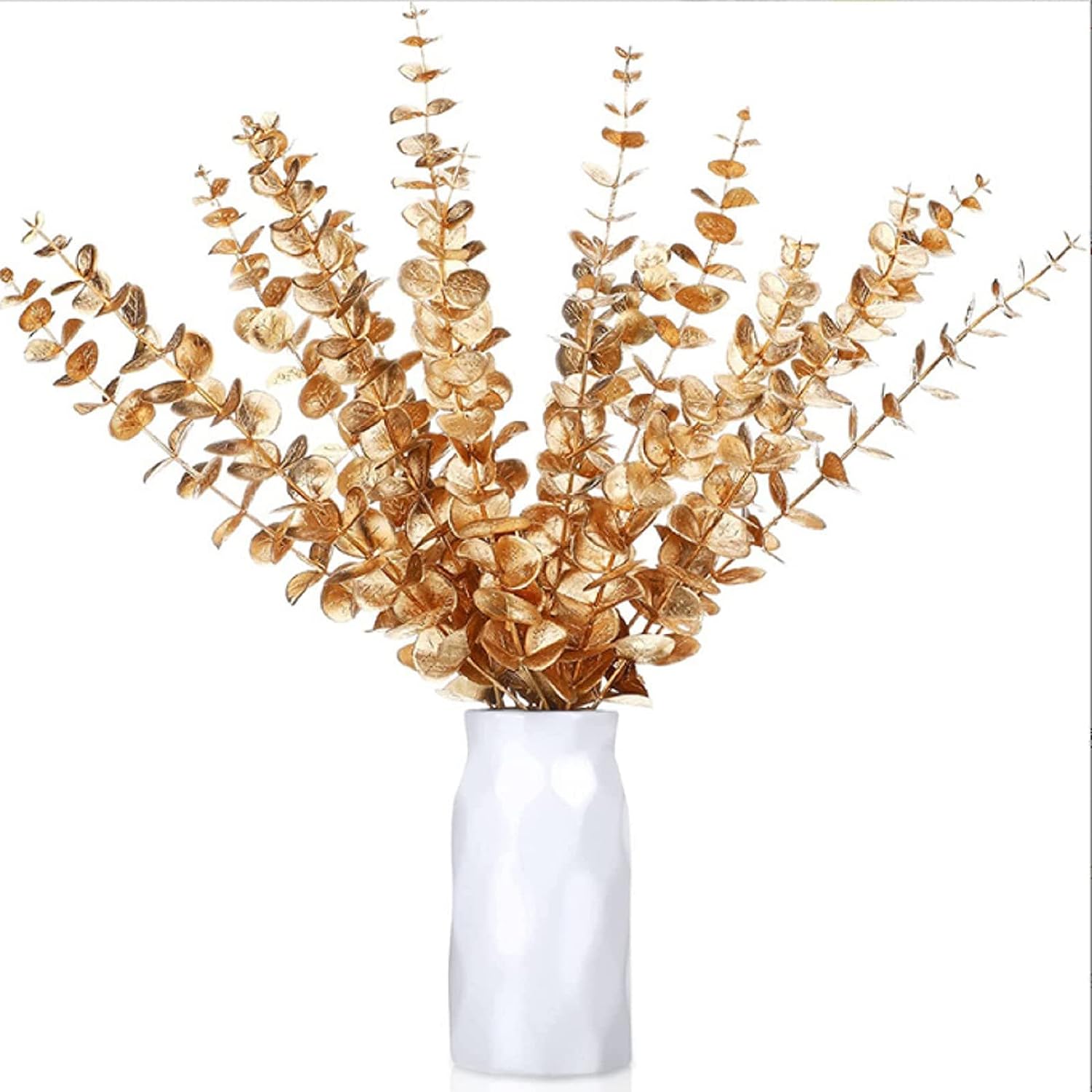 Topspitgo Eukalyptus Deko künstlich Zweig Deko Gold,10 Stöcke Artificial Flowers Greenery Eukalyptusblätter Benutzt für Weihnachts Dekorative Heimdekoration Hochzeit Blumenarrangement Grünpflanzen