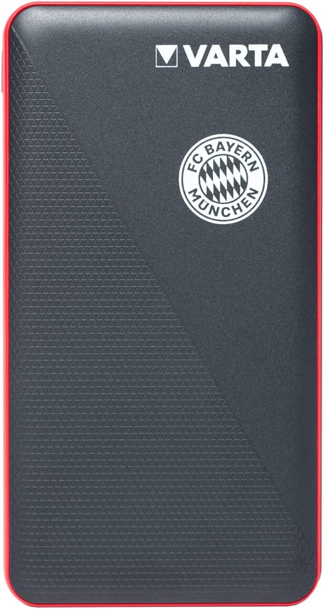 VARTA Power Bank 15000mAh FC Bayern München, Powerbank mit 4 Anschlüssen (1x Micro USB, 2x USB A, 1x USB C), kompatibel mit Tablets & Smartphone, inkl. Micro USB Ladekabel