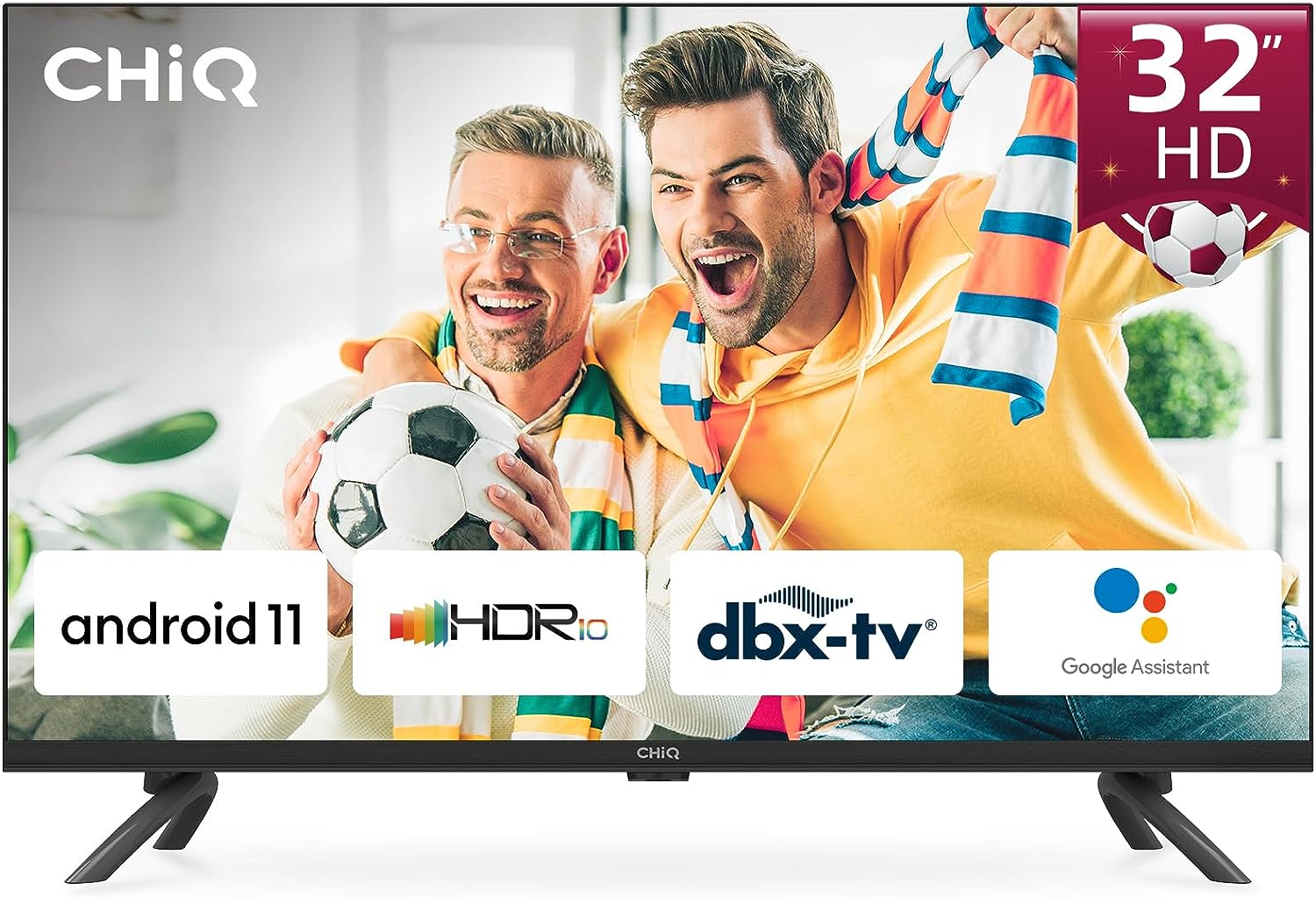 CHiQ Fernseher,32 Zoll Smart TV,Android11,HDR,WiFi,Bluetooth,Google Assistant,Chromecast,Netflix,Prime Video,YouTube,Triple Tuner(DVB-T2/T/C/S2),HDMI/USB,Dolby Audio, Schwarz