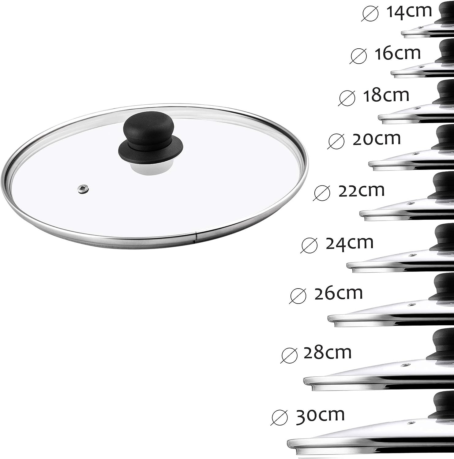 KADAX Glasdeckel, Topfdeckel aus Glas, ⌀14-30cm, hitzebeständiger Deckel für Topf, Pfanne, Pfannendeckel mit Griff aus Kunststoff, Universaldeckel in verschiedenen Größen (28cm)