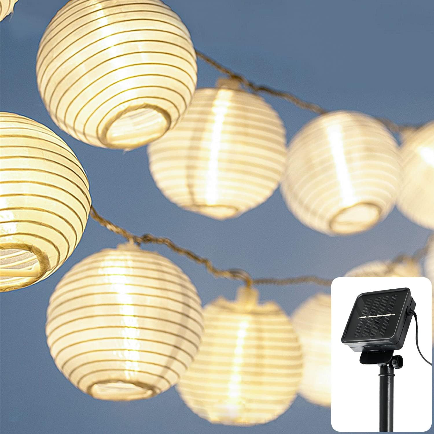 CozyHome LED Lampion Solar Lichterkette Aussen | 7 Meter Gesamtlänge | 20 LEDs warm-weiß – Lichterkette Solar | NICHT batterie-betrieben - Akku Lampions Solar Außen | Solarlichterkette Balkon