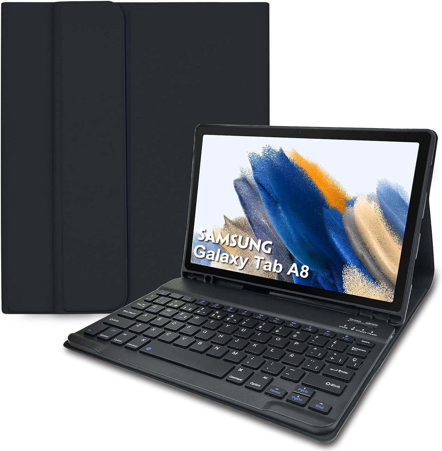 Schutzhülle mit spanischer Tastatur Ñ für Samsung Galaxy Tab A8 10,5 Zoll 2022 (SM-X200/X205/X207), Schutzhülle mit Eingabestift, spanische Bluetooth-Tastatur Eier