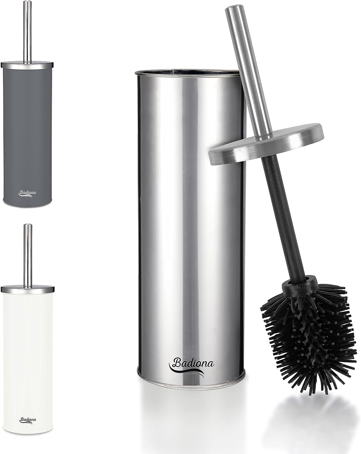 BADIONA WC Bürste Silikon Toilettenbürste Edelstahl | WC Bürstengarnitur | Klobürste Silikon Schwarz WC Bürste Schwarz | Toilettenbürste Silikon Klobürste Edelstahl | Badaccessoires Toilet Brush