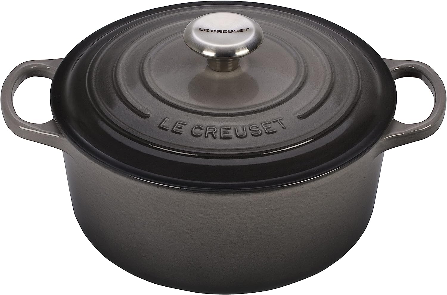 Le Creuset Signature Gusseisen-Bräter mit Deckel, Ø 24 cm, Rund, Für alle Herdarten und Induktion geeignet, Volumen: 4,2 l, 4,305 kg, Flint, 21177244442430