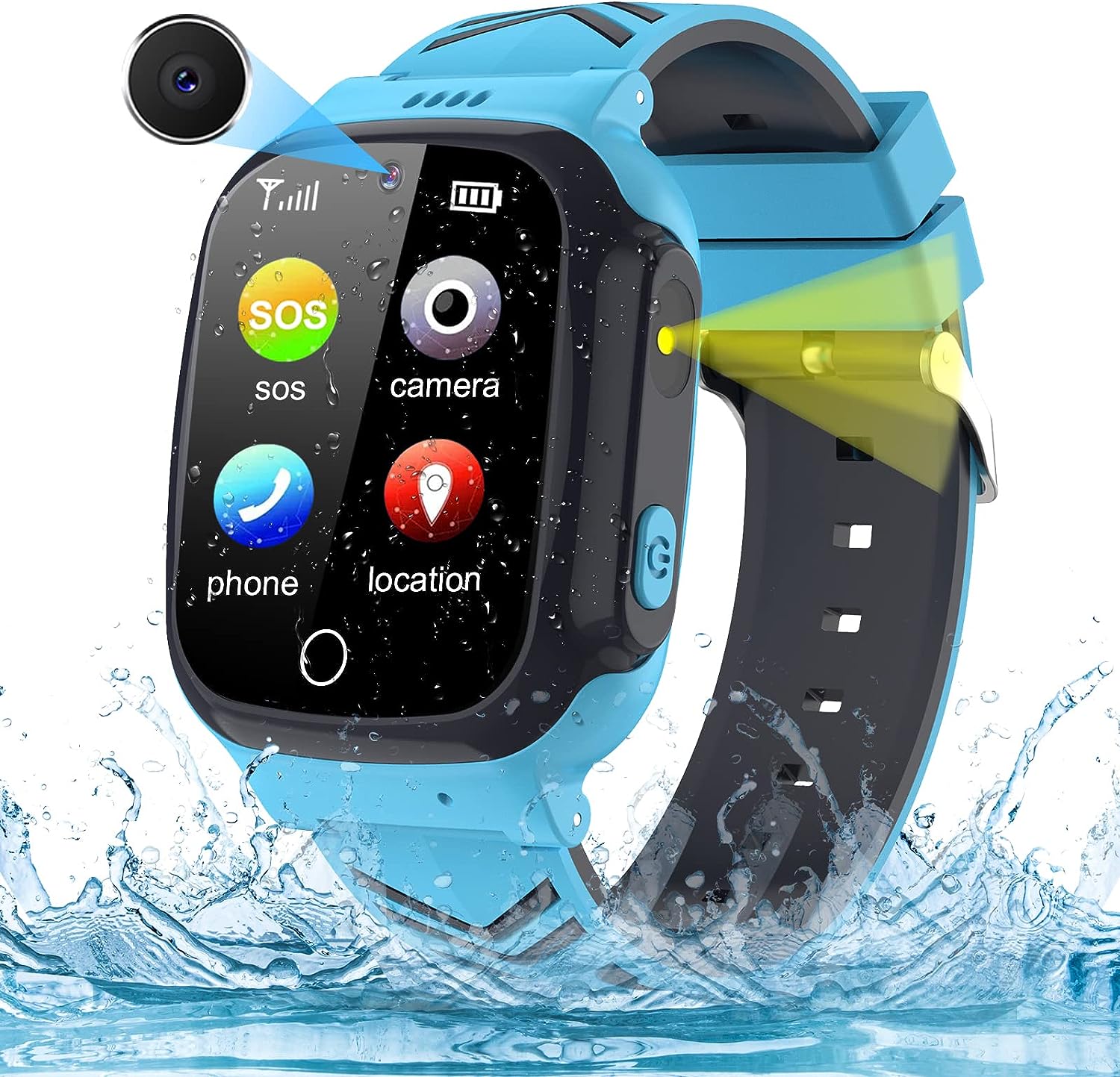 AOYMJRS Smartwatch Kinder Telefon Smart Watch Kinder Handy Uhr mit LBS Tracker Wasserdicht Touchscreen Anruf Voice Chat SOS Kamera Wecker, Geschenk für Kids Junge Mädchen Student (Blau) - Kein GPS