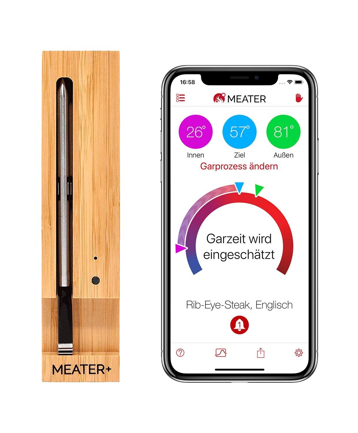 MEATER+ | Das weltweit erfolgreichste smarte Fleischthermometer mit 50m Reichweite | Für Ofen, Grill, Pfanne, Heißluftfritteuse und Sous-Vide | Perfekter Fleischgenuss via App