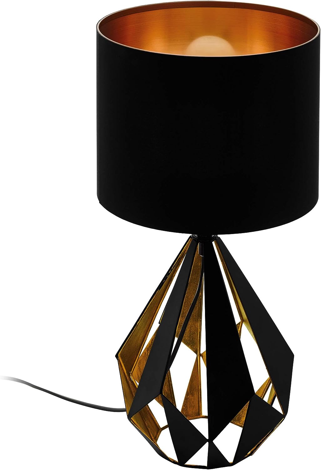 EGLO Tischlampe Carlton 5, 1 flammige Vintage Tischleuchte, Nachttischleuchte aus Stahl und Stoff, Farbe: Schwarz, kupfer, Fassung: E27, inkl. Schalter, 25x25x51 cm