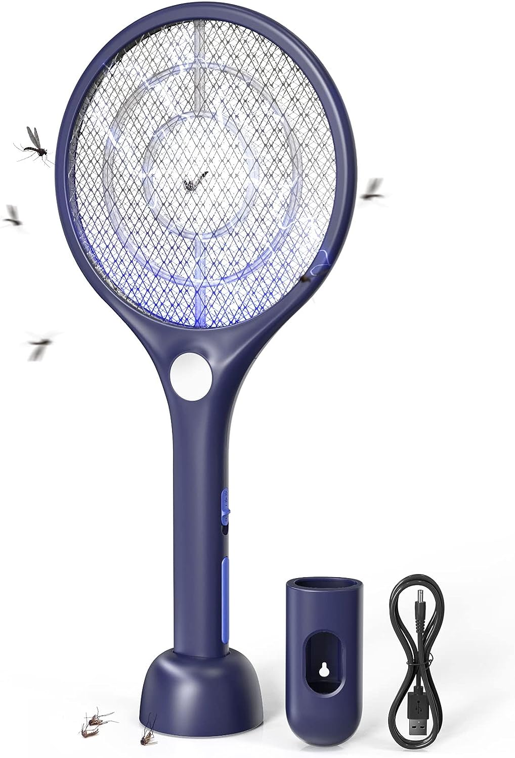 CONOPU Elektrische Fliegenklatsche, 4000V Fliegenklatsche Elektrisch, USB -Ladebasis, Wiederaufladbar Insektenvernichter, LED, Doppelte Schichten Schutz, Wirksam Gegen Stechmücken, Blau