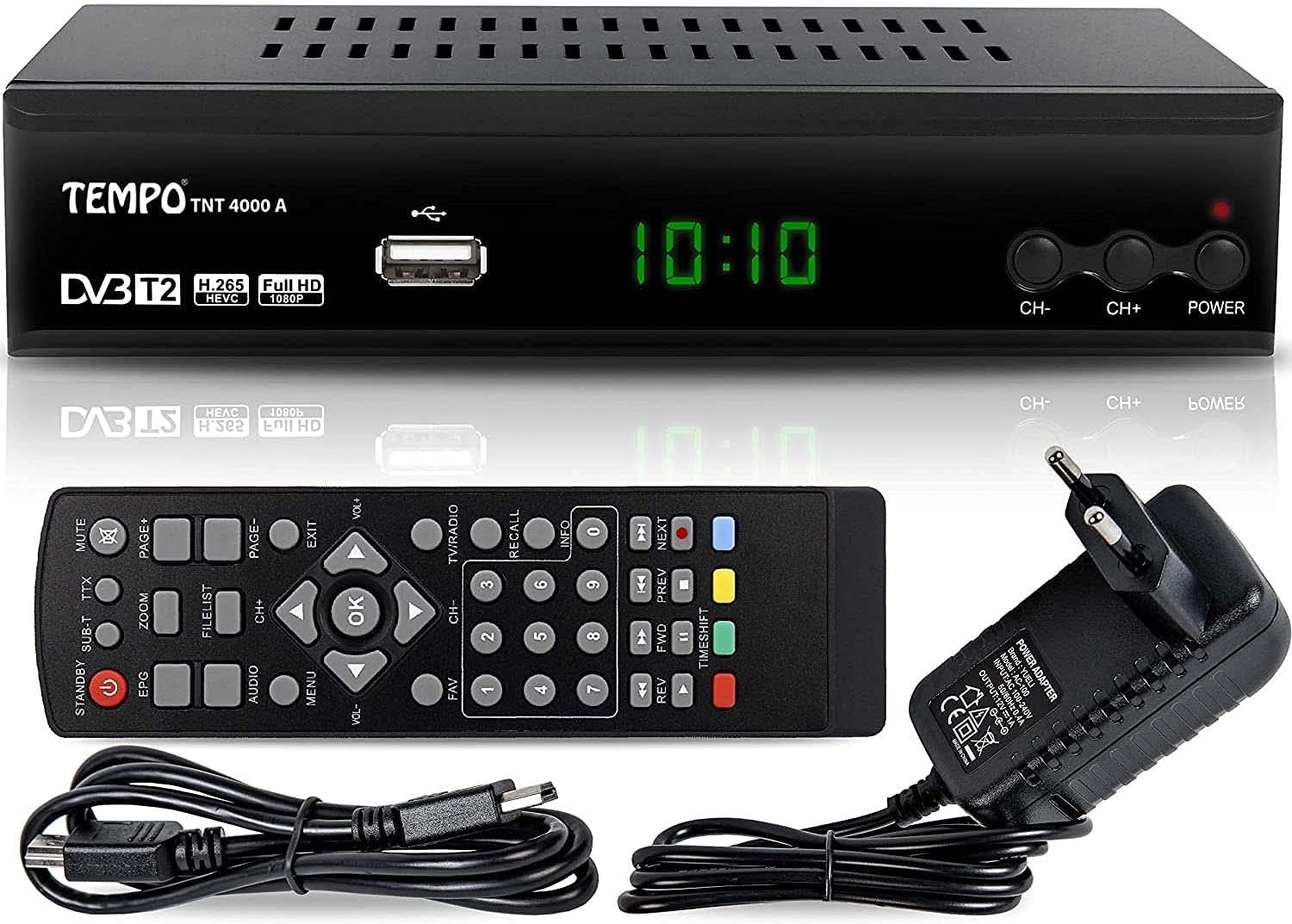 hd-line Tempo 4000 A DVBT2 Receiver Full HD 1080P 4K für TV (HEVC/H.265 HDMI SCART, USB 2.0, DVBT-2, DVB-T2, DVB T2, DVBT 2), Reciver, Resiver, Empfänger, Schwarz, tmp4000