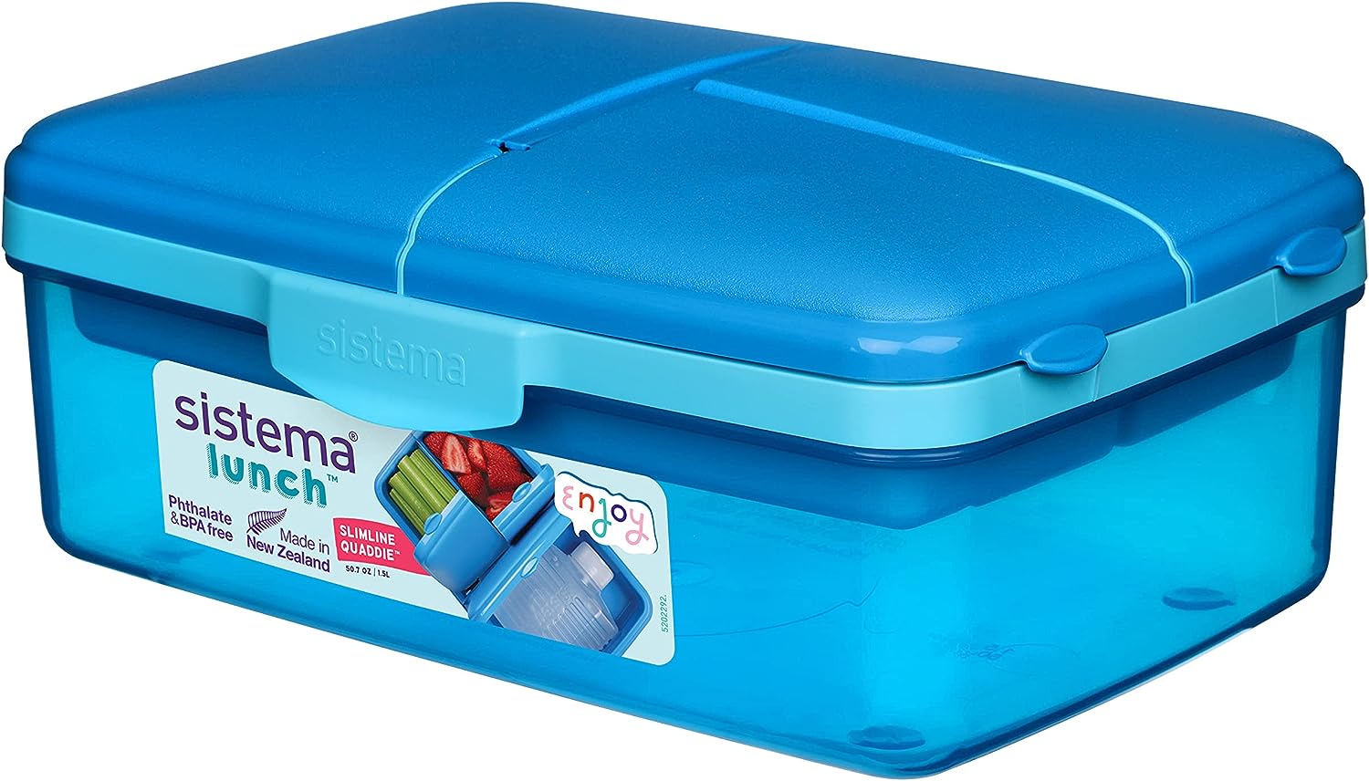 Sistema Slimline Quaddie Brotdose Kinder mit Fächern | 1,5 l | stapelbare und luftdichte Lunchbox mit Deckel | BPA-frei | blaugrün