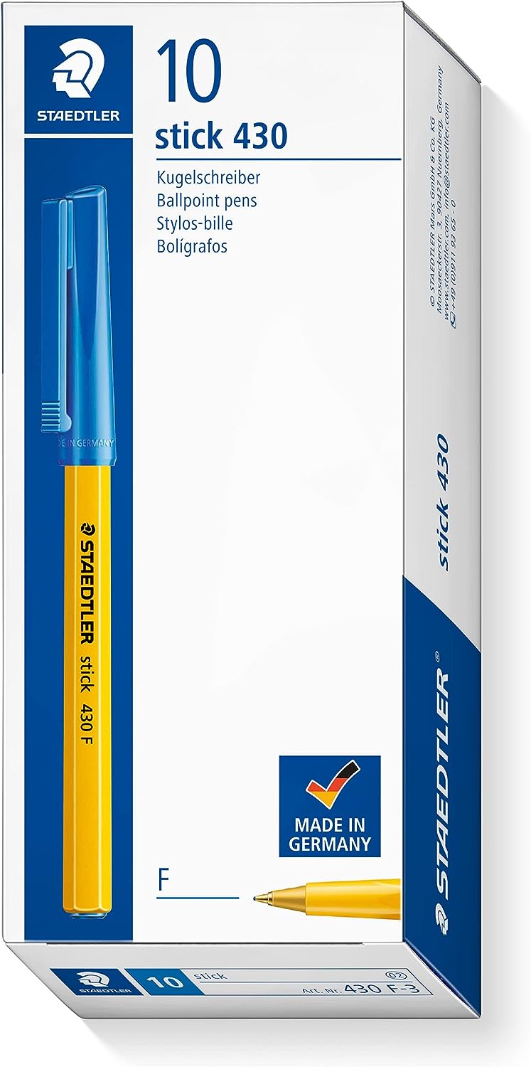 STAEDTLER 430 Stick Kugelschreiber F Spitze 0,8 mm Strichbreite 0,3 mm 10 Stück blau