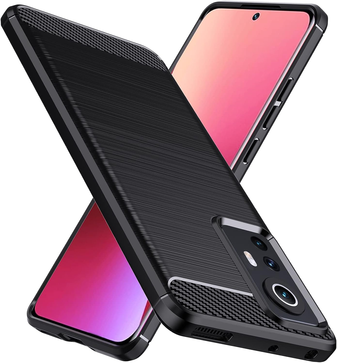 Natbok Kompatibel für Xiaomi 12 5G/Xiaomi 12X/Xiaomi 12S Hülle,Weiches TPU Anti-Rutsch, Kratzfeste Schutzhülle für Xiaomi 12 Stoßfestes Carbon Fiber Xiaomi 12/12X/12S Handyhülle - Schwarz