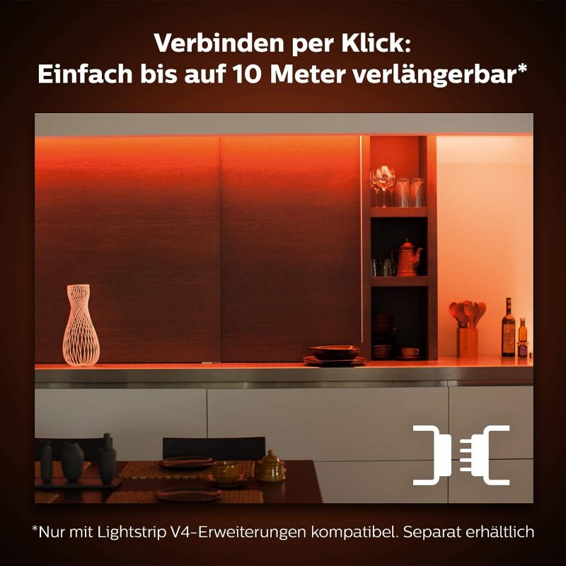 Philips Hue White & Col. Amb. Lightstrip Plus 2m Basis, 1600lm, 16 Mio. Farben, steuerbar via App, kompatibel mit Amazon Alexa (Echo, Echo Dot)