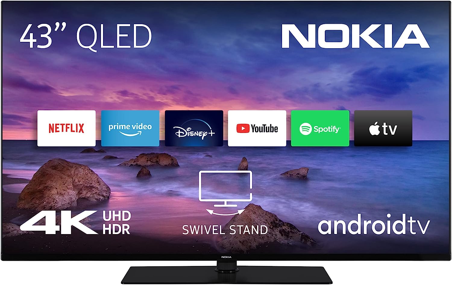 Nokia 43 Zoll (126cm) QLED 4K UHD Fernseher Smart Android TV (WLAN, HDR, Triple Tuner DVB-C/S2/T2, Netflix, YouTube, Prime Video, Disney+) - QN43GV315I - 2023