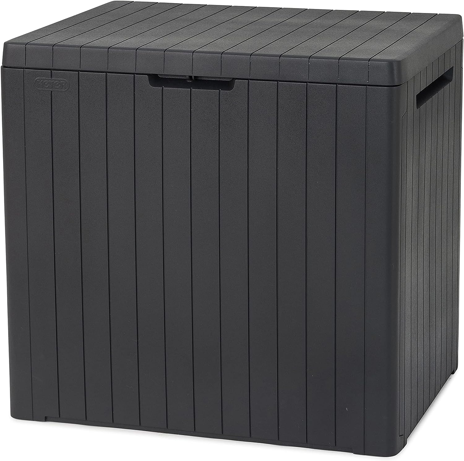 Keter City Box, Aufbewahrungsbox, dunkelgrau, Inhalt: 113L, Maße: HxTxB 55x44x57,8cm, ideal für Balkon und kleine Flächen, Holzoptik