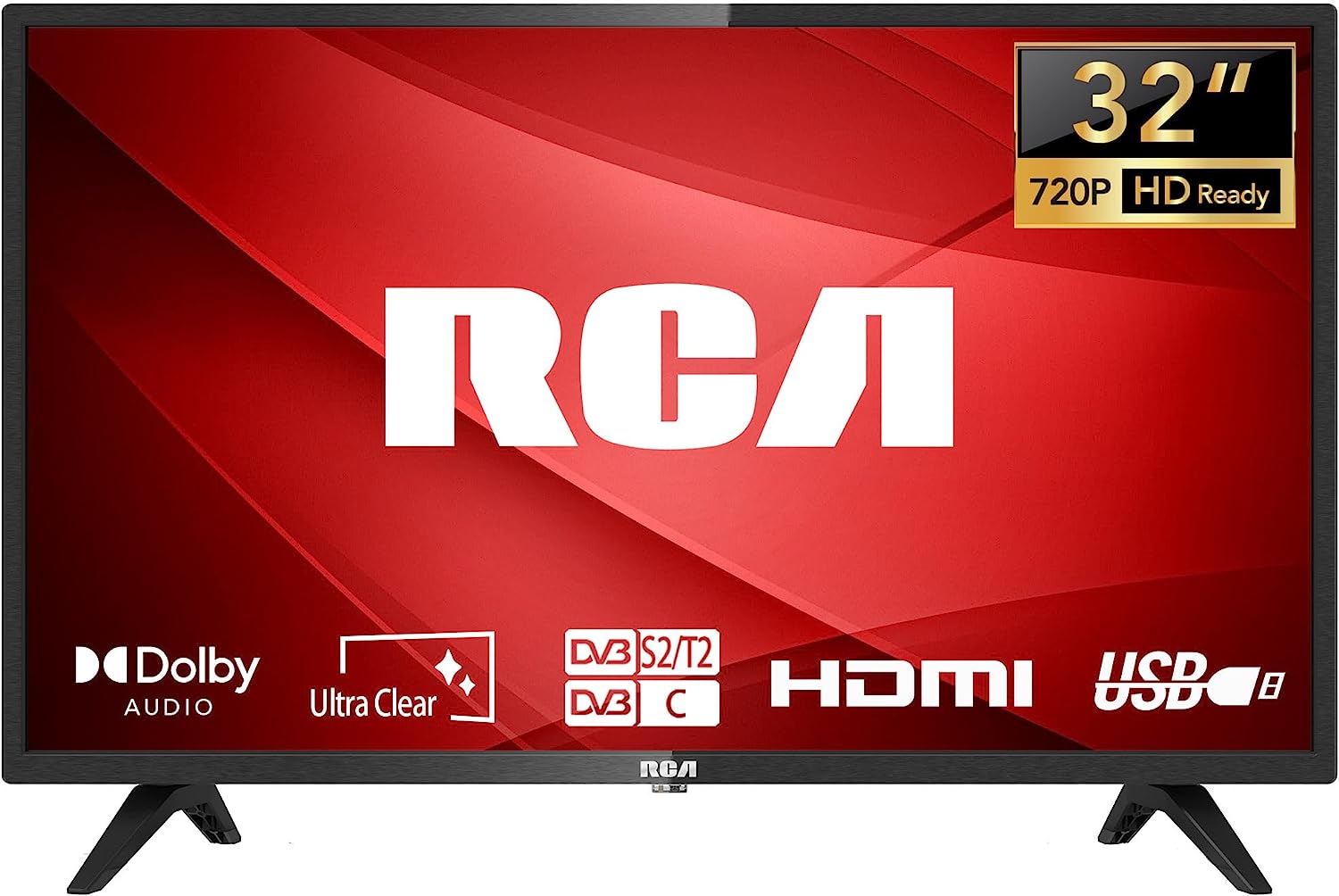 RCA 32 Zoll Fernseher LED TV HD Ready Triple Tuner(DVB-T/T2-C-S/S2) Dolby Audio HDMI USB Anschluss Fire TV Apple TV PS5 Xbox Hotel Modell Schlafzimmer Lounge Hotel RB32H(2023)