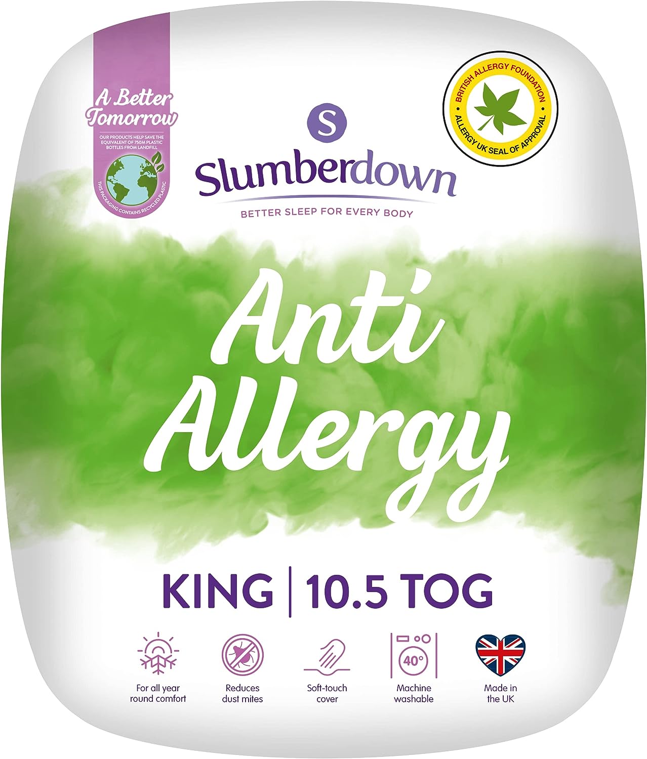 Slumberdown Antiallergen Antiallergische Bettdecke 10,5 Tog für King-Size-Betten, Microfbre, weiß