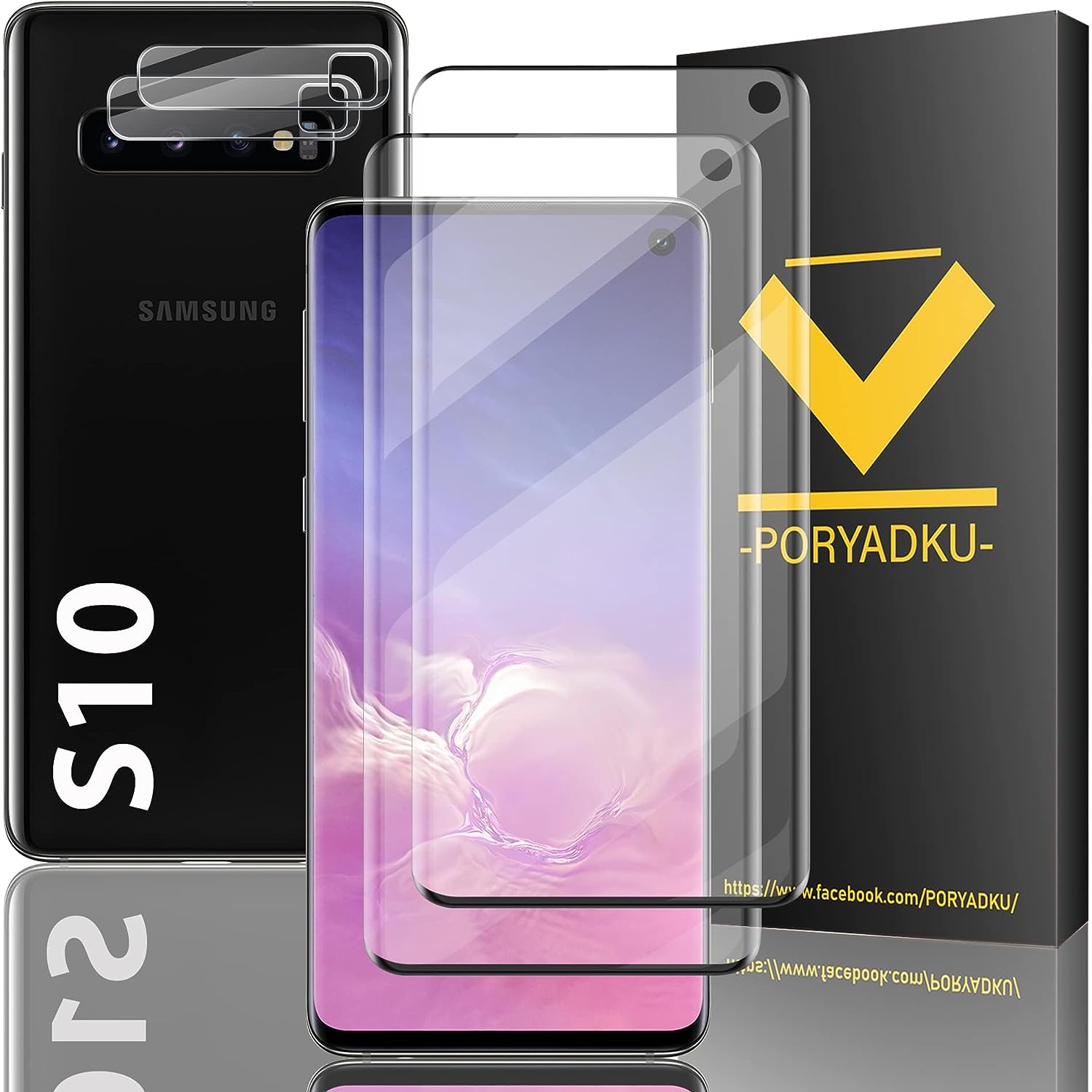 (2 + 2 Stück) Displayschutzfolie kompatibel mit Samsung Galaxy S10 Plus (2 Stück) + Kameraobjektivschutz (2 Stück), Härtegrad 9H, Hartglas für Samsung Galaxy S10 Plus 5G